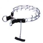 'Handy trainer' dog pinch prong collar steel chrome plated with handle - 1/6 inch (3.99 mm) link diameter