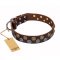 'Strong Shields' FDT Artisan Brown Leather Dog Collar with Brass and Chrome-plated Studs