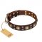 'Flower Melody' FDT Artisan Brown Leather Dog Collar with Mixed Studs for Everyday Use