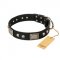 "Pirates Gold" FDT Artisan Black Leather dog Collar with Old Silver Look Plates and Skulls