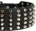 Leather Dog Collar With Decoration Of Shiny Pyramids