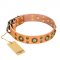 'Sophisticated Glamor' FDT Artisan Tan Leather Dog Collar with Old-Bronze Plated Decorations