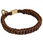 Braided Leather Choke Dog Collar with Easy Quick Release Buckle
