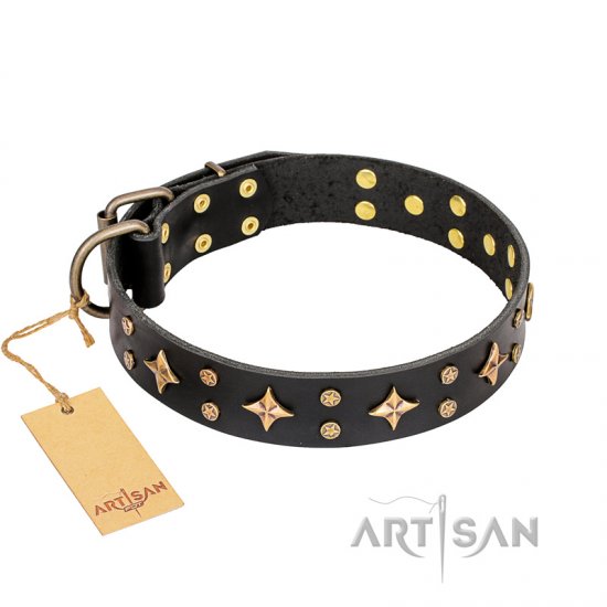 'A La Mode' FDT Artisan Handmade Black Leather Dog Collar - Click Image to Close
