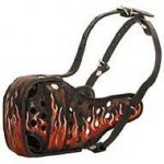 Handpainted Leather Dog Muzzle for Attack Training / Safe Walking