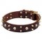 "Hard Rock" Leather Dog Collar with Brass Spikes and Skulls