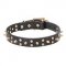 "Space Travel" Leather Dog Collar with Brass Stars and Spikes 1 1/5 inch (30 mm)
