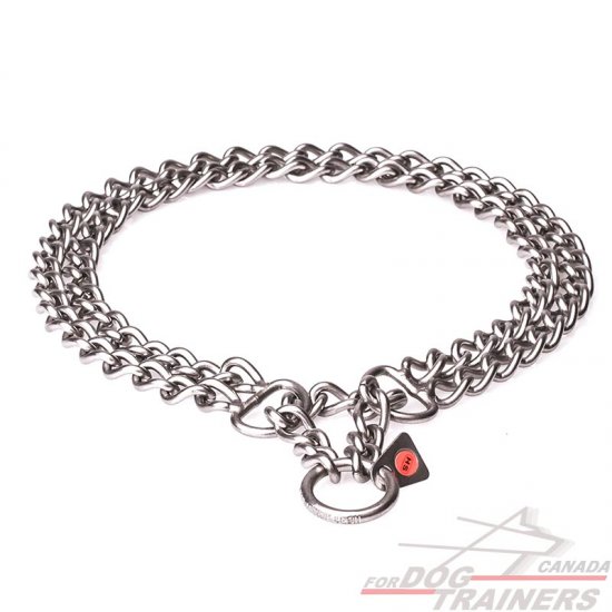 Brushed Stainless Steel Dog Collar with 1/9 inch (3 mm) link diameter - "Double Chain"
