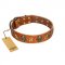 "Rockin' Doggie" FDT Artisan Tan Leather dog Collar Adorned with Stars and Skulls