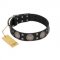 "Sun in Shining" Modern FDT Artisan Black Leather dog Collar with Studs and Stars
