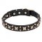 "Hollywood Star" Leather Dog Collar with Bronze Plated Stars and Pyramids -1 1/4 inch (30 mm)