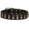 Leather Dog Collar Embellished with Vertical Nicklel Plates