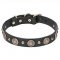 Leather Dog Collar "Magic Necklace" with Brass Circles and Studs - 1 1/5 inch (30 mm)