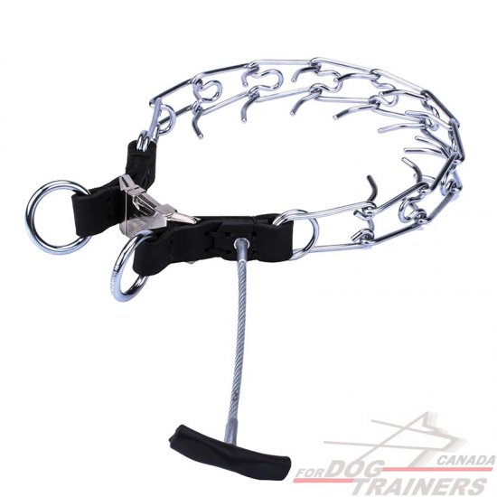 'Handy trainer' dog pinch prong collar steel chrome plated with handle - 1/6 inch (3.99 mm) link diameter