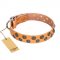 "Precious Sparkle" FDT Artisan Tan Leather Dog Collar with Vintage Brooches