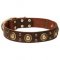 "Space-like" Leather Dog Collar with Brass Circles - 1 1/2 inch (40 mm) wide