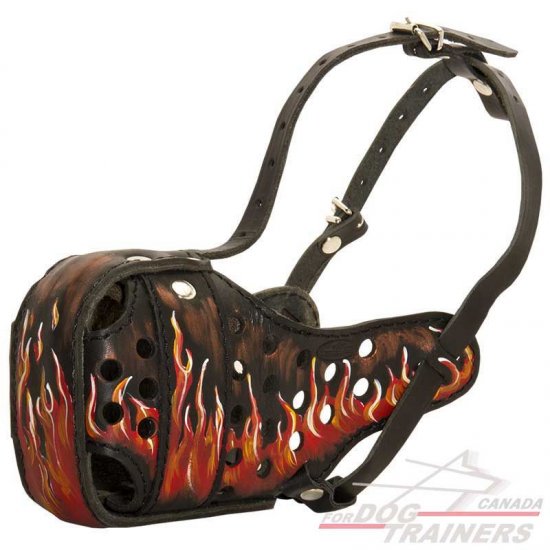 Handpainted Leather Dog Muzzle for Attack Training / Safe Walking - Click Image to Close