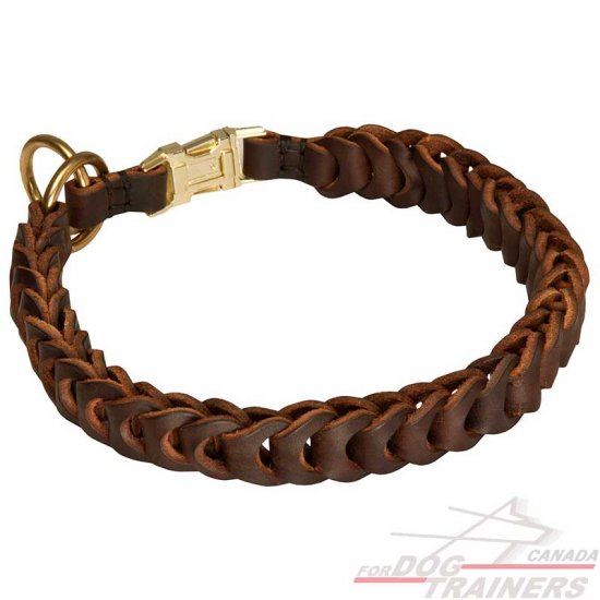 Braided Leather Choke Dog Collar with Easy Quick Release Buckle