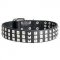 Glamorous Leather Dog Collar with Silvery Pyramids