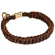 Braided Leather Choke Dog Collar with Easy Quick Release Buckle