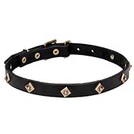 'Rhombi' Leather Dog Collar with Brass Decoration