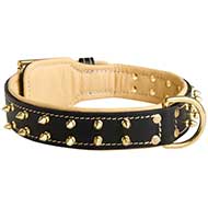 Nappa Leather Padded Spiked Dog Collar for Walking and Training