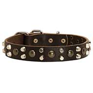 Leather Dog Collar with Studs and Pyramids