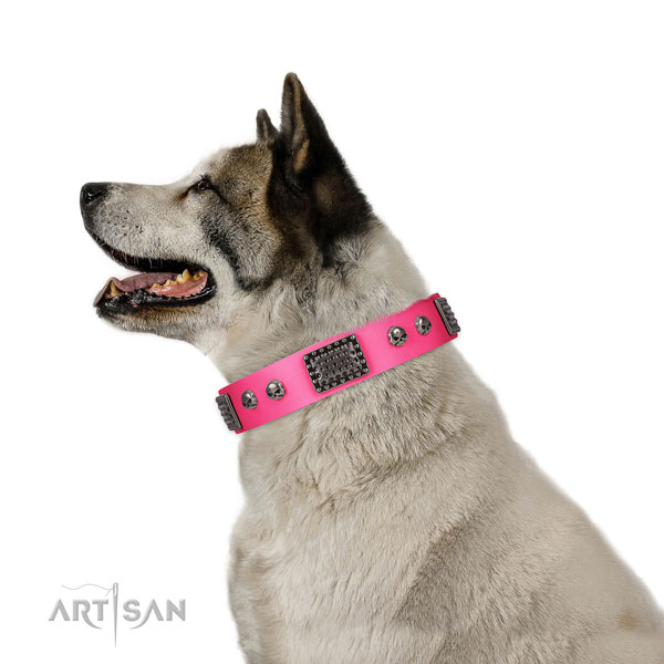 Comfortable full grain genuine leather collar for your handsome four-legged friend