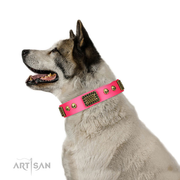 Rust-proof hardware on full grain genuine leather dog collar for easy wearing