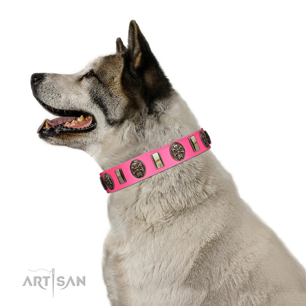 Reliable D-ring on full grain genuine leather dog collar for easy wearing