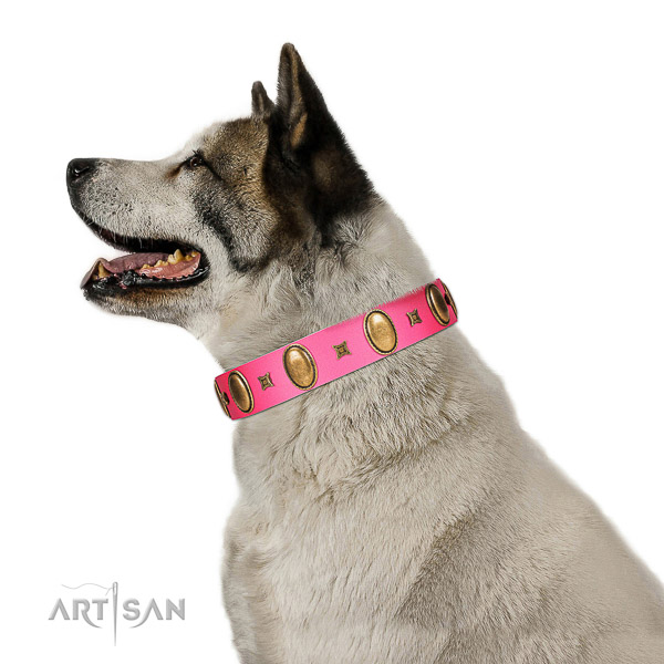 Gentle to touch full grain genuine leather dog collar handmade of genuine quality material