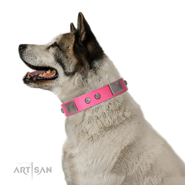 Inimitable full grain natural leather collar with decorations for your dog