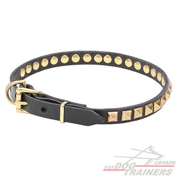 Full grain natural leather dog collar with studs