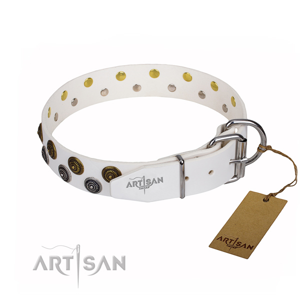 Handy use full grain natural leather collar with decorations for your canine