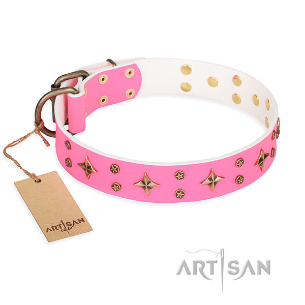 Trendy natural genuine leather dog collar for daily walking