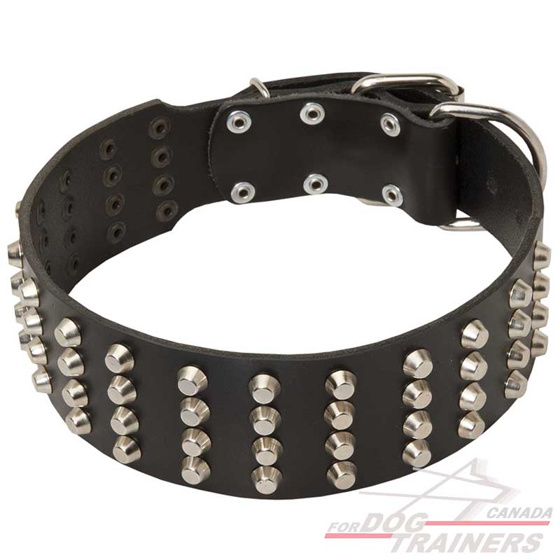 thumbnail image 2 of Dogs My Love Extra Wide Studded Genuine Leather Dog Collar, 17.5-21 Inches, Black 2 of 5