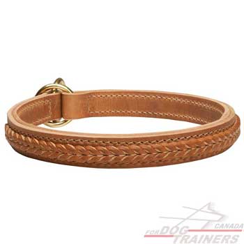 Leather Choke Dog Collar with Stitched Braids