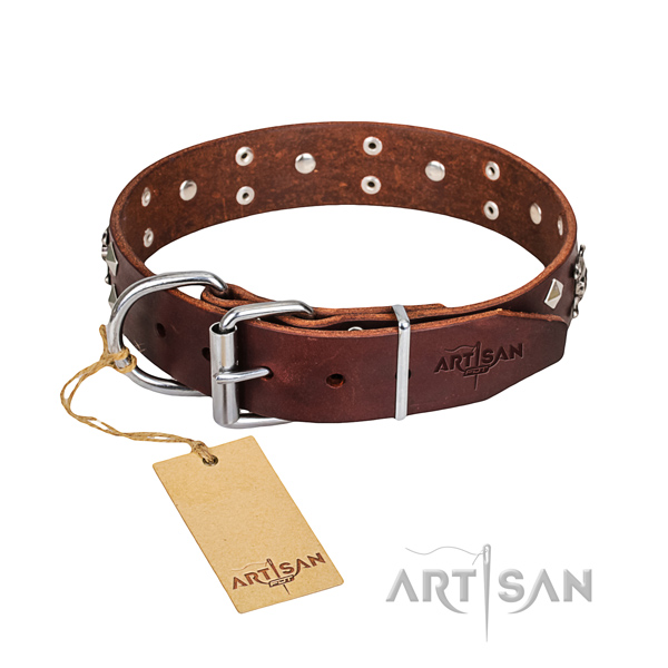 Durable leather dog collar with non-rusting elements