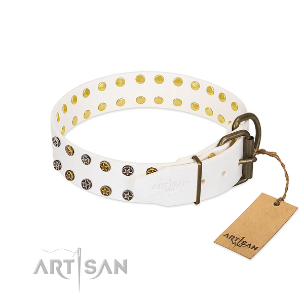 Full grain genuine leather collar with designer decorations for your dog