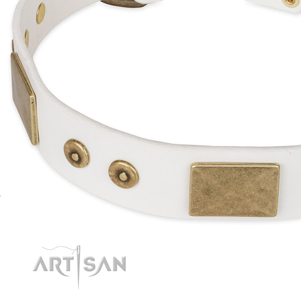Rust resistant hardware on natural leather dog collar for your four-legged friend