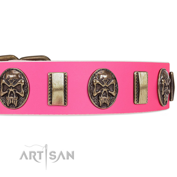 Corrosion proof studs on natural genuine leather dog collar for your dog