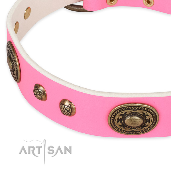 Unique natural genuine leather collar for your attractive four-legged friend