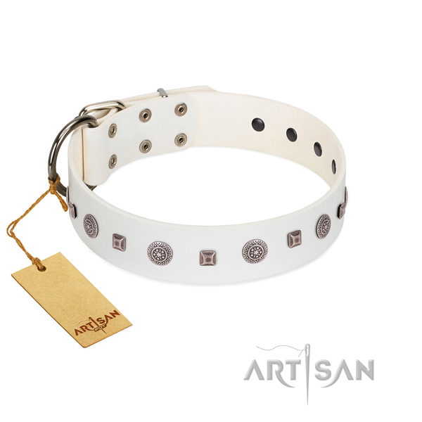 Strong D-ring on top notch full grain leather dog collar