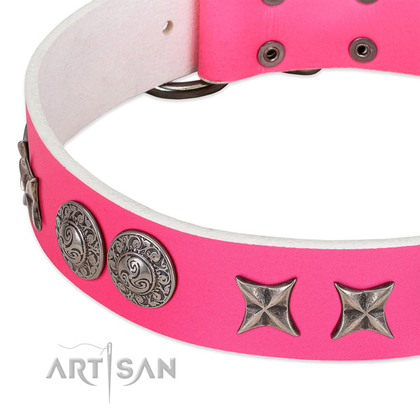 Soft full grain genuine leather dog collar crafted for your doggie