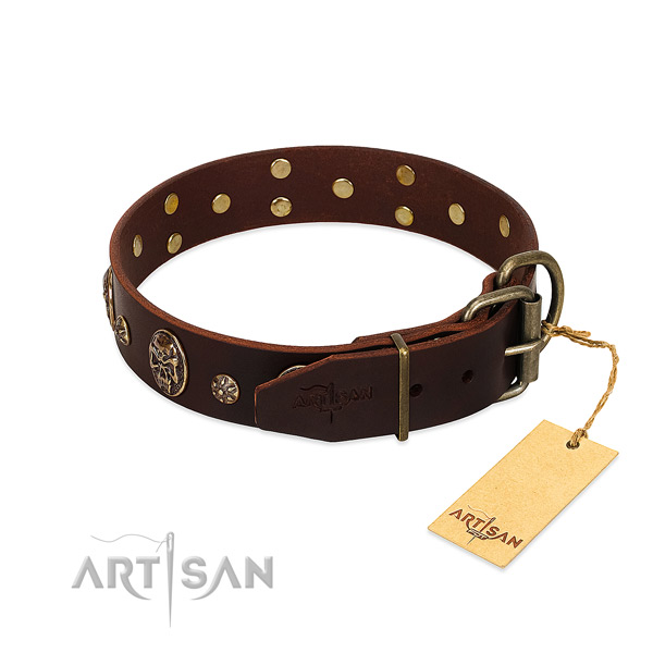 Durable decorations on genuine leather dog collar for your canine