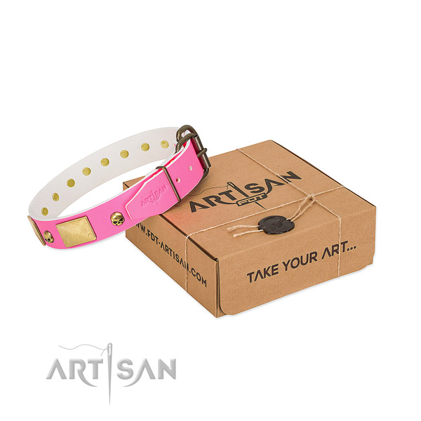 Flexible full grain genuine leather collar with rust resistant studs for your pet