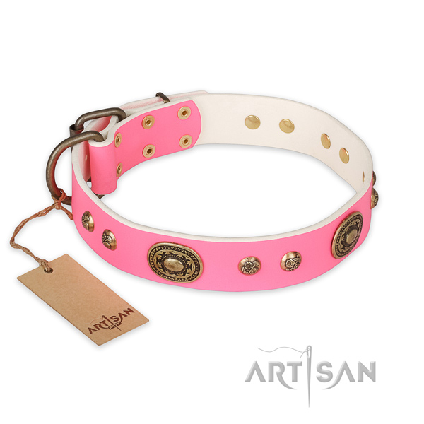 Unusual full grain natural leather dog collar for comfortable wearing