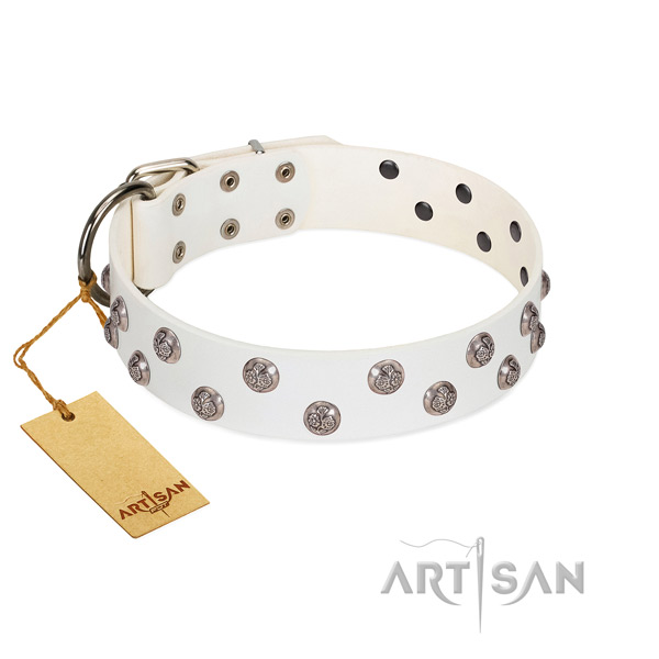 Handcrafted genuine leather dog collar with reliable hardware