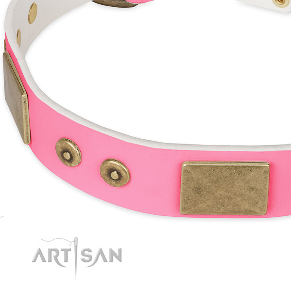 Genuine leather dog collar with adornments for comfy wearing