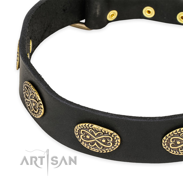 Convenient full grain leather collar for your handsome doggie